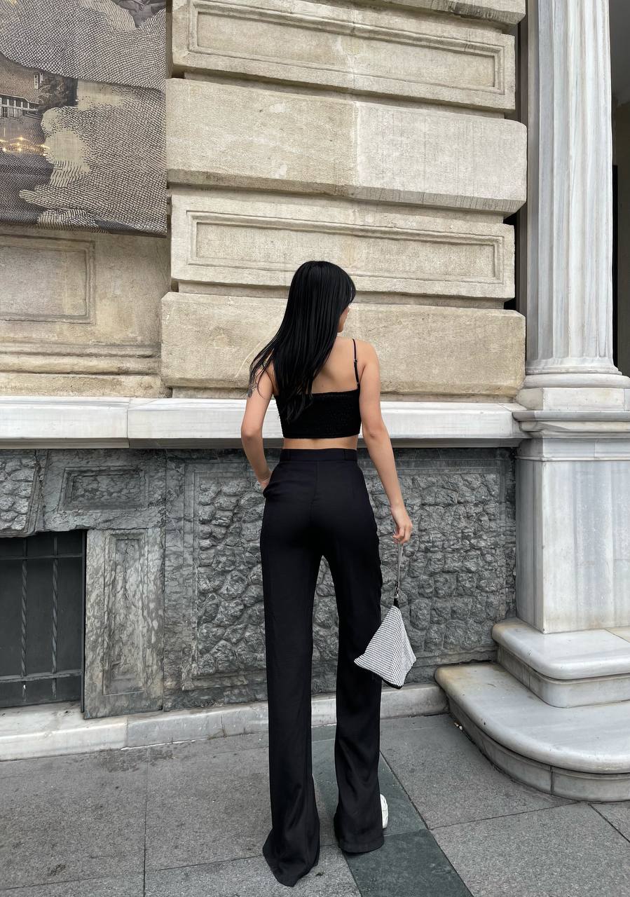 LINEN FABRIC CROP SHIRT, STRAPPED BACK BUSTIER AND PALAZZO TROUSERS THREE-Piece SET - TK00069