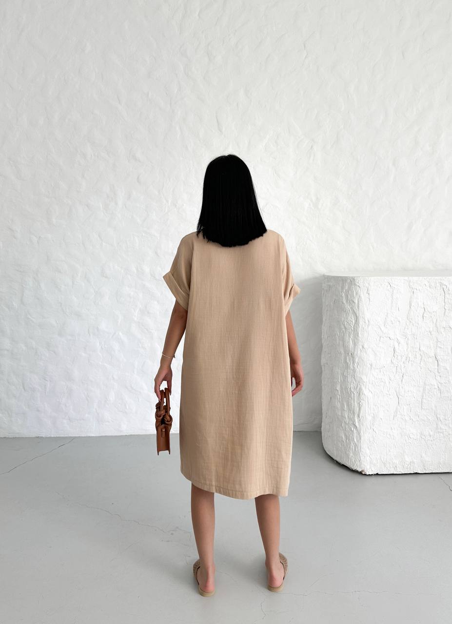 Muslin Short Dress with Front Pockets - 00127