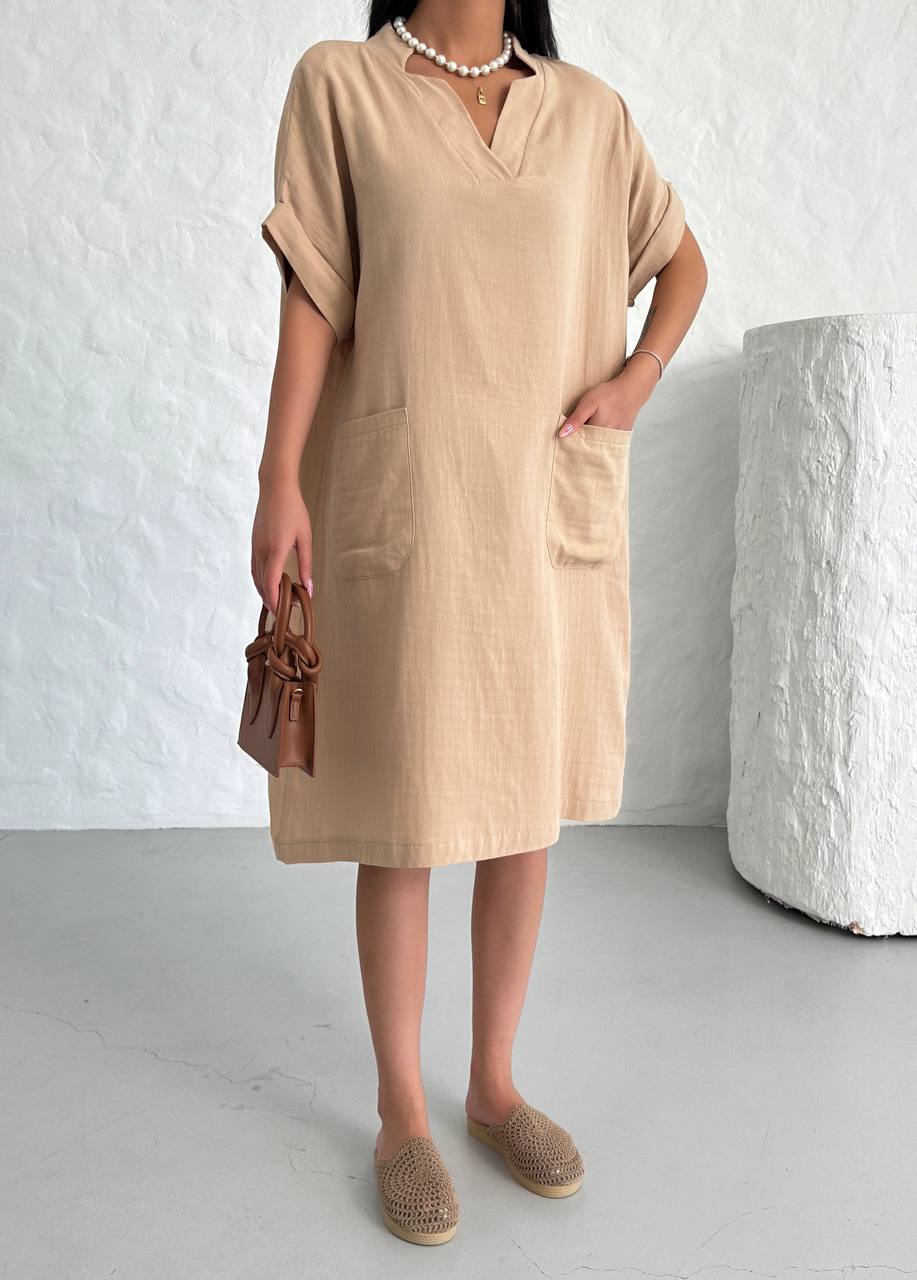 Muslin Short Dress with Front Pockets - 00127