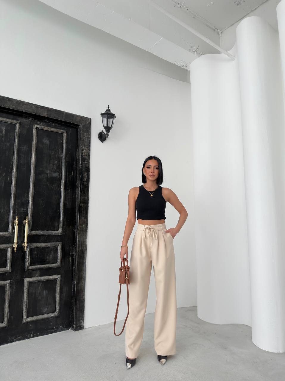 Women's Red Elastic Waist Palazzo Pants - P00082