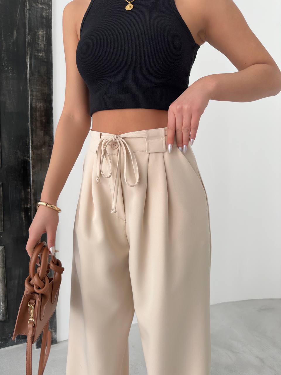 Women's Red Elastic Waist Palazzo Pants - P00082