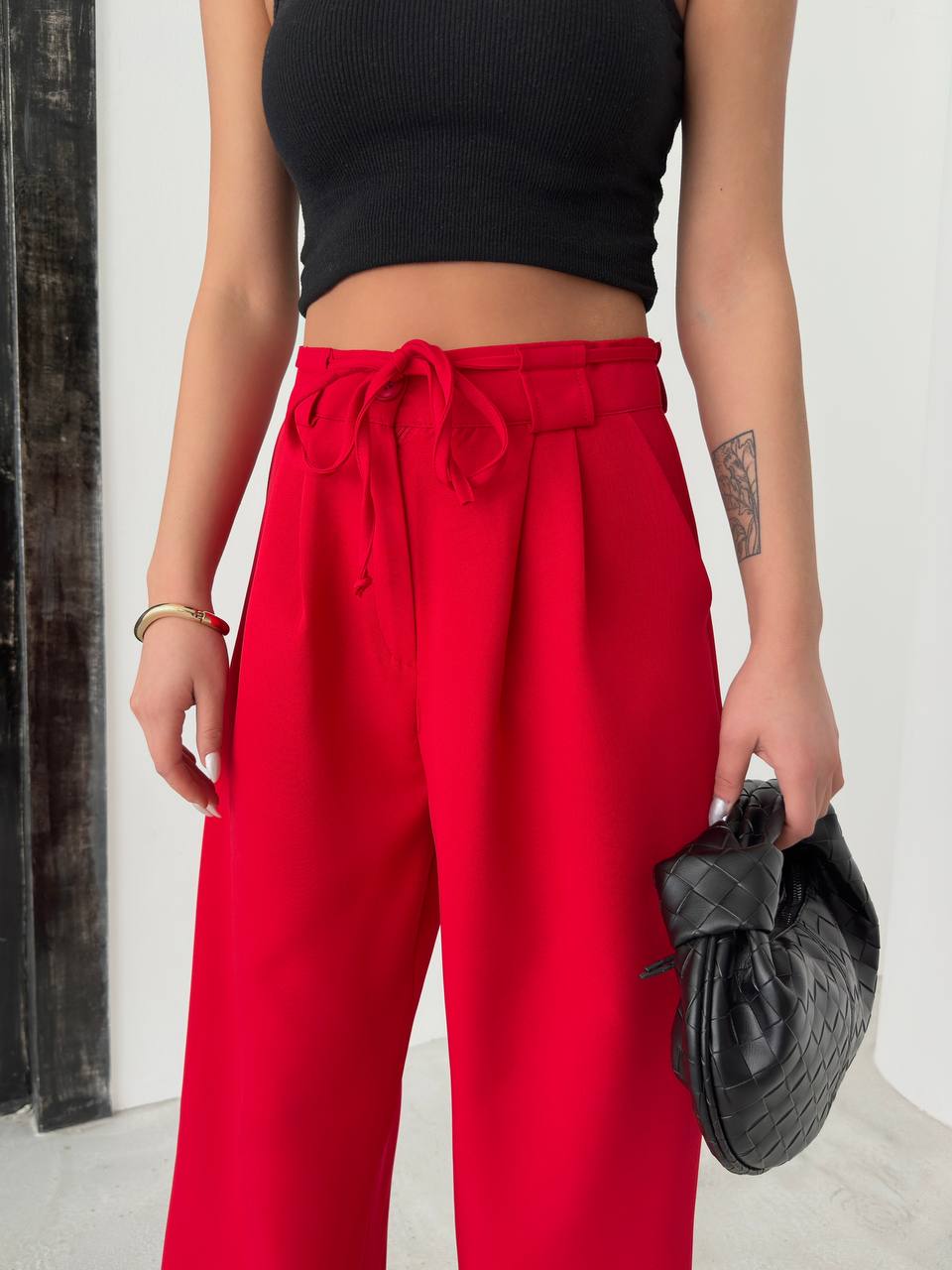 Women's Red Elastic Waist Palazzo Pants - P00082