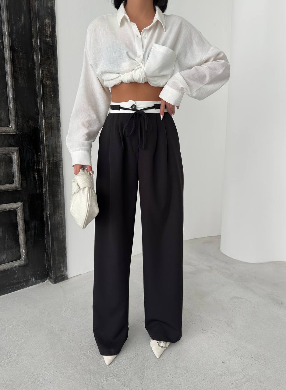 Women's Black Palazzo Trousers with Reverse Belt - P00083