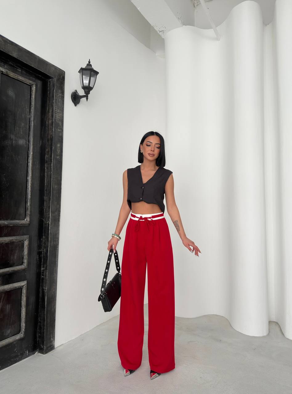 Women's Black Palazzo Trousers with Reverse Belt - P00083