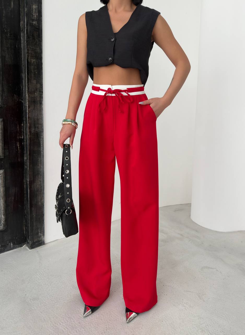 Women's Black Palazzo Trousers with Reverse Belt - P00083