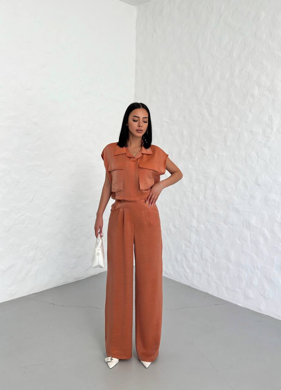 shiny suit with pocket detail-shirt-trousers - TK00054