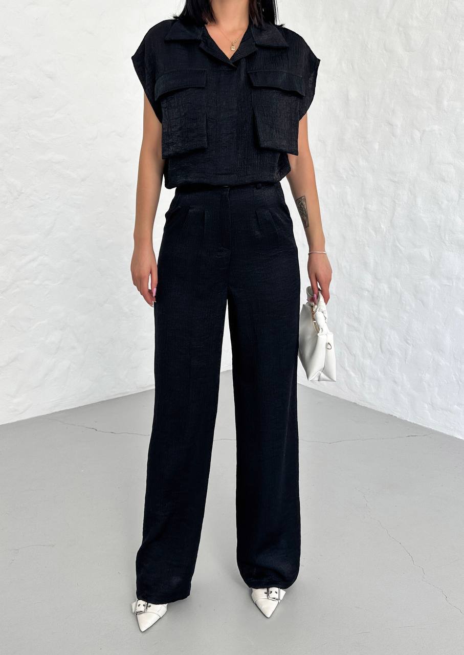 shiny suit with pocket detail-shirt-trousers - TK00054