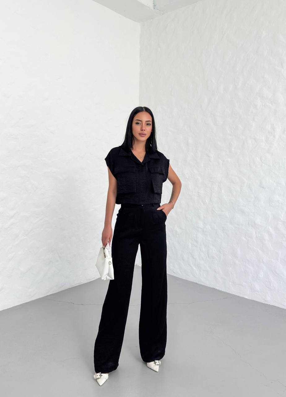 shiny suit with pocket detail-shirt-trousers - TK00054