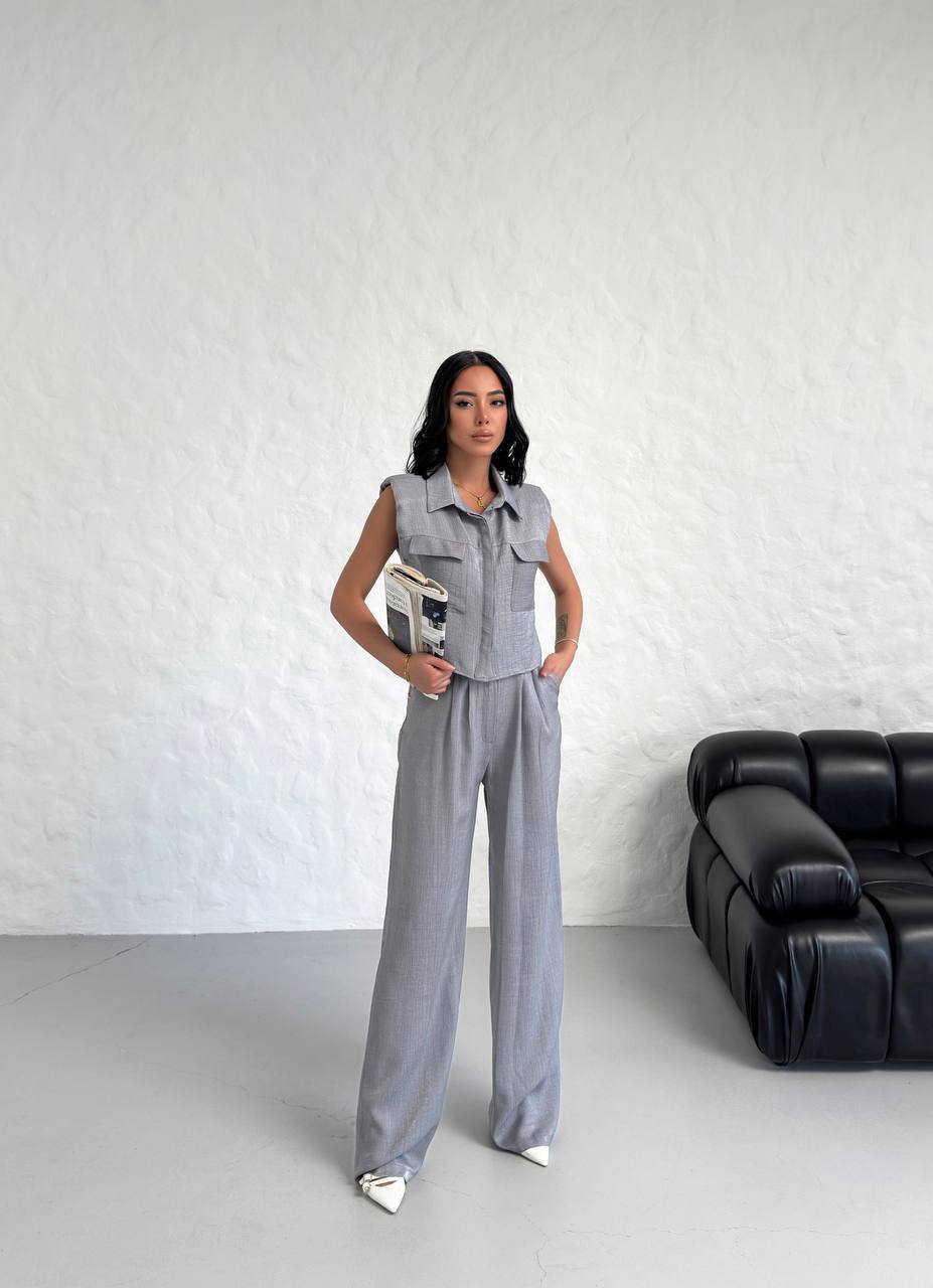 shiny suit with pocket detail-shirt-trousers - TK00054