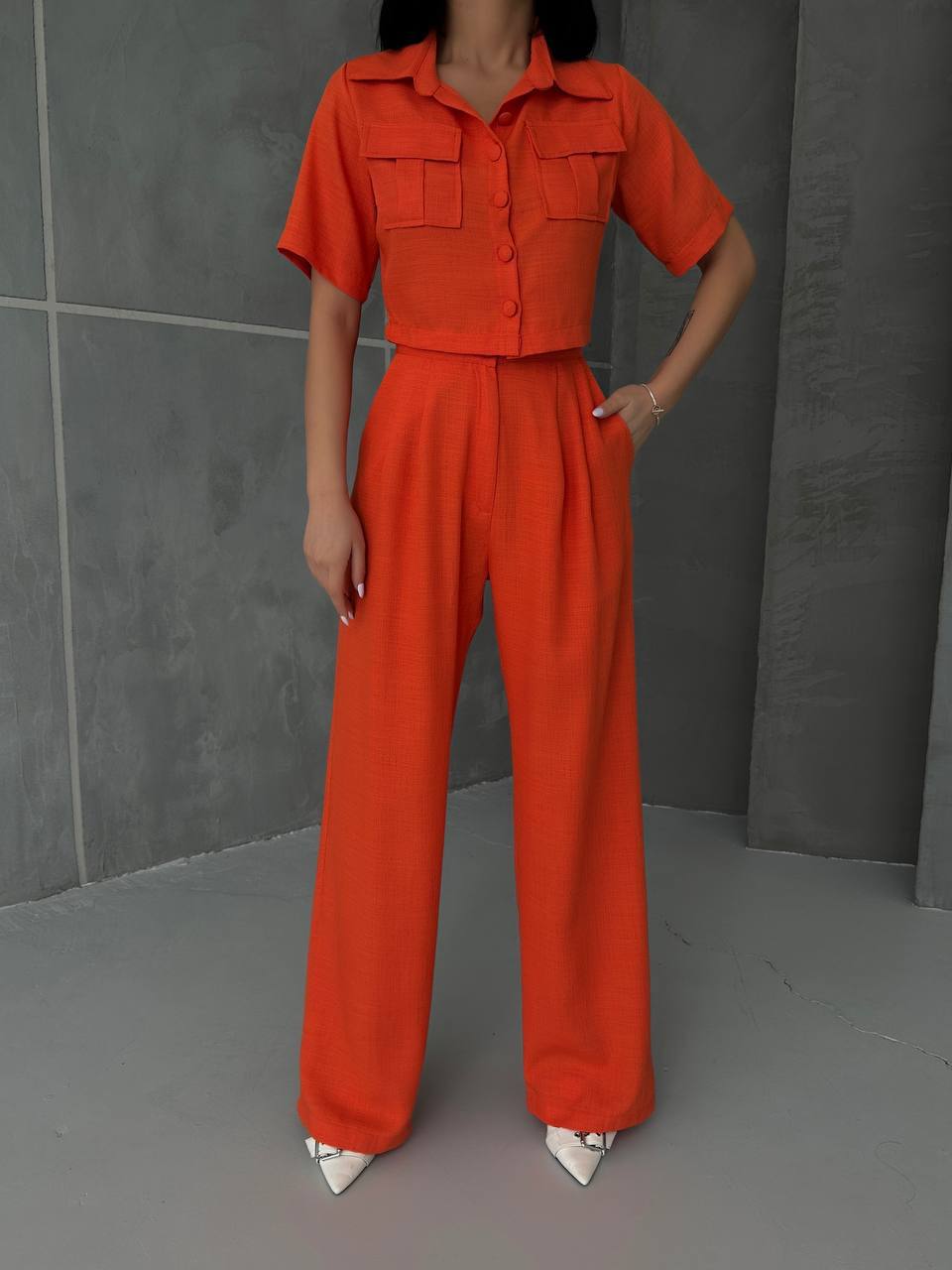 Women's Button Detailed Capped Pant Suit - TK00062
