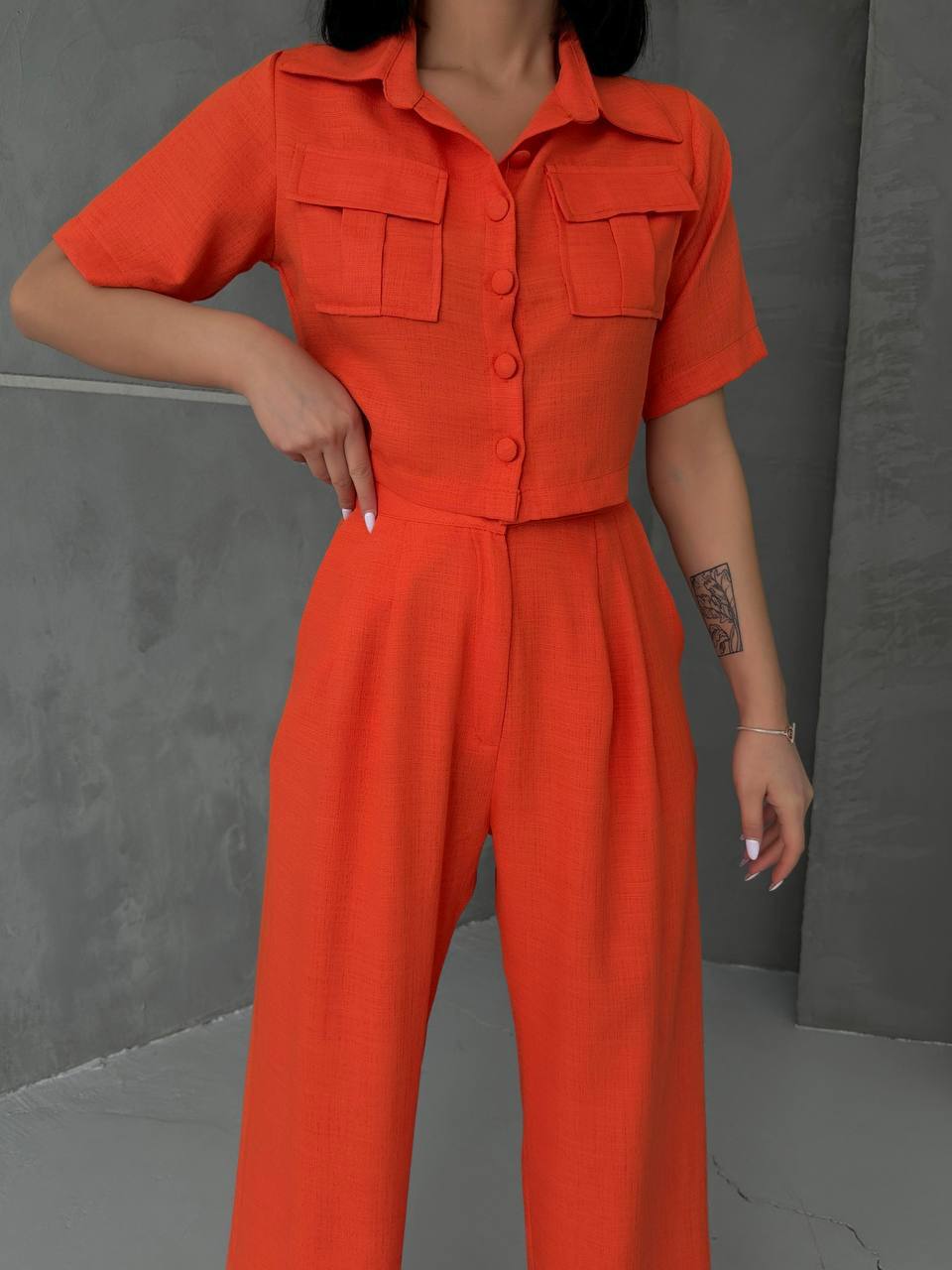 Women's Button Detailed Capped Pant Suit - TK00062