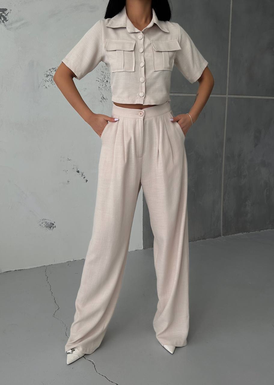 Women's Button Detailed Capped Pant Suit - TK00062