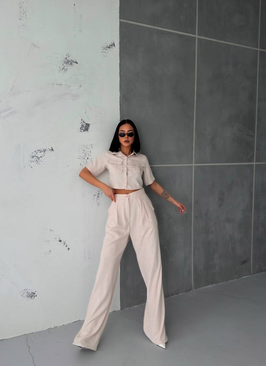 Women's Button Detailed Capped Pant Suit - TK00062