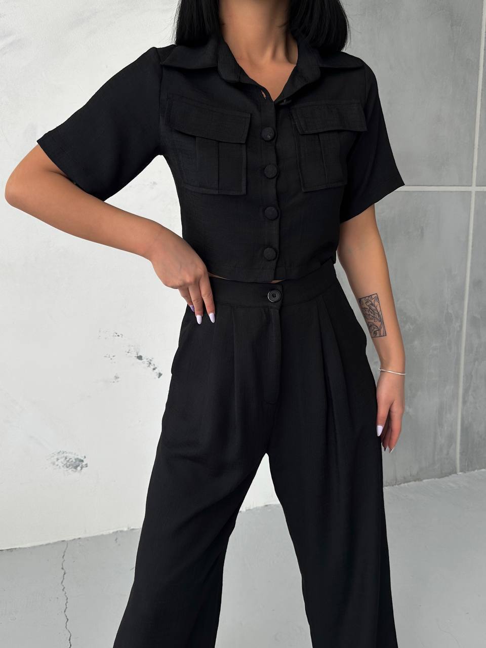 Women's Button Detailed Capped Pant Suit - TK00062