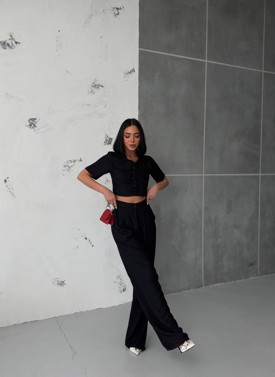 Women's Button Detailed Capped Pant Suit - TK00062