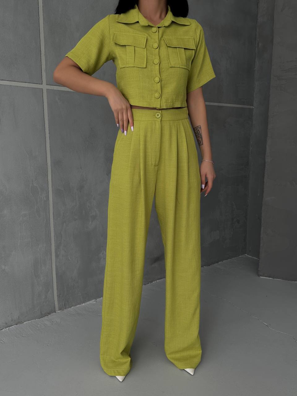 Women's Button Detailed Capped Pant Suit - TK00062