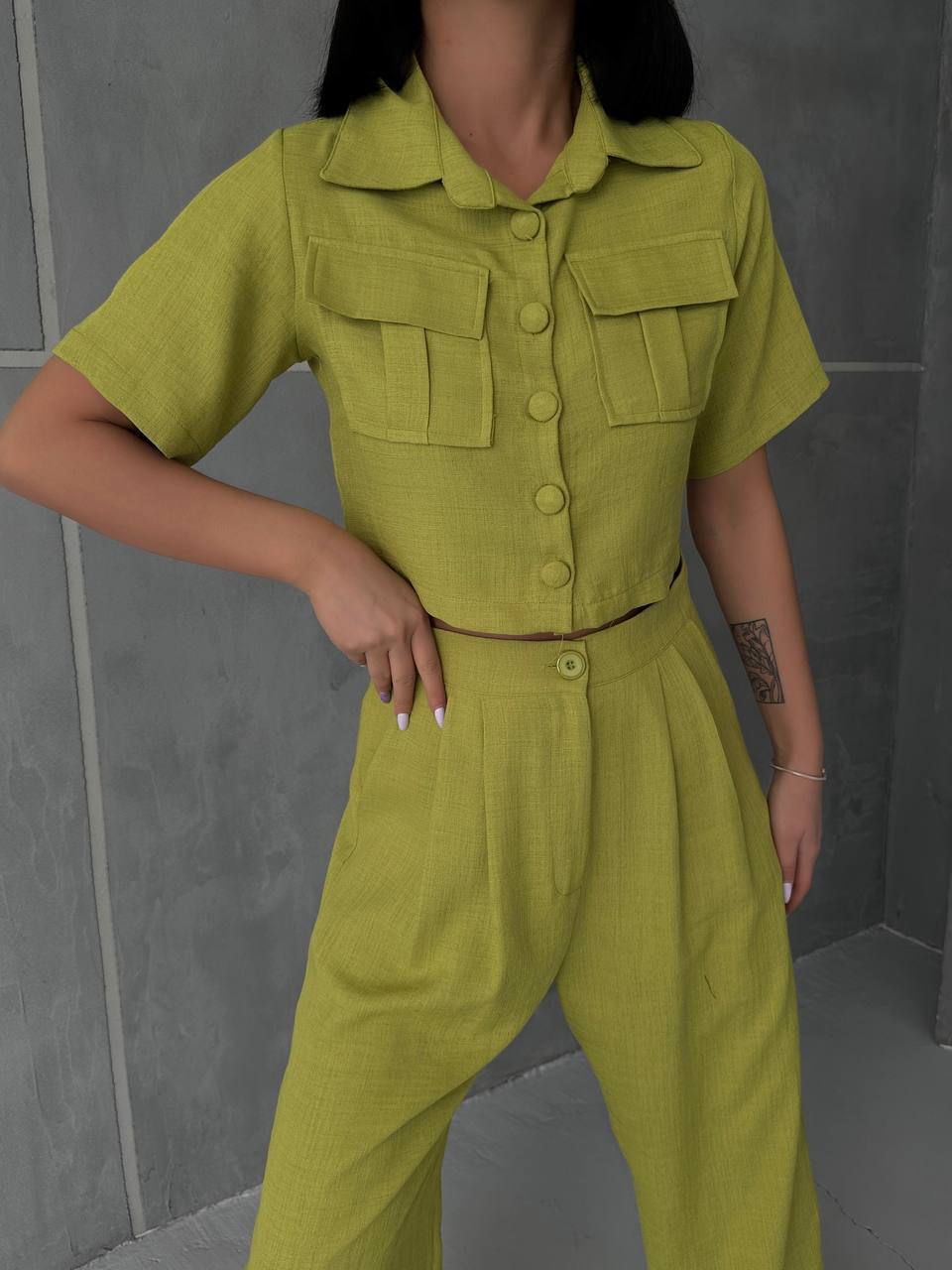 Women's Button Detailed Capped Pant Suit - TK00062