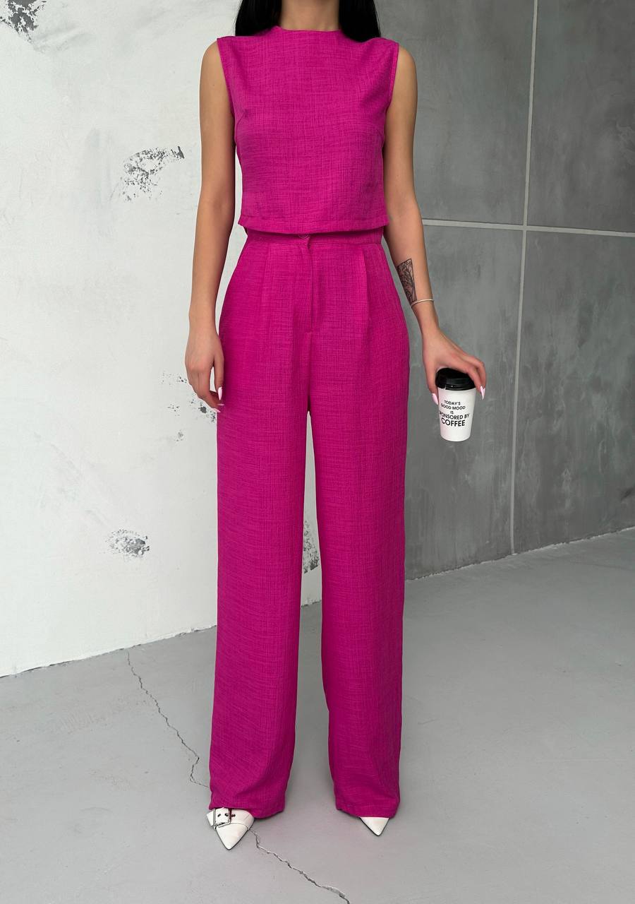 Linen Sleeveless Crop Trousers Set - TK00068