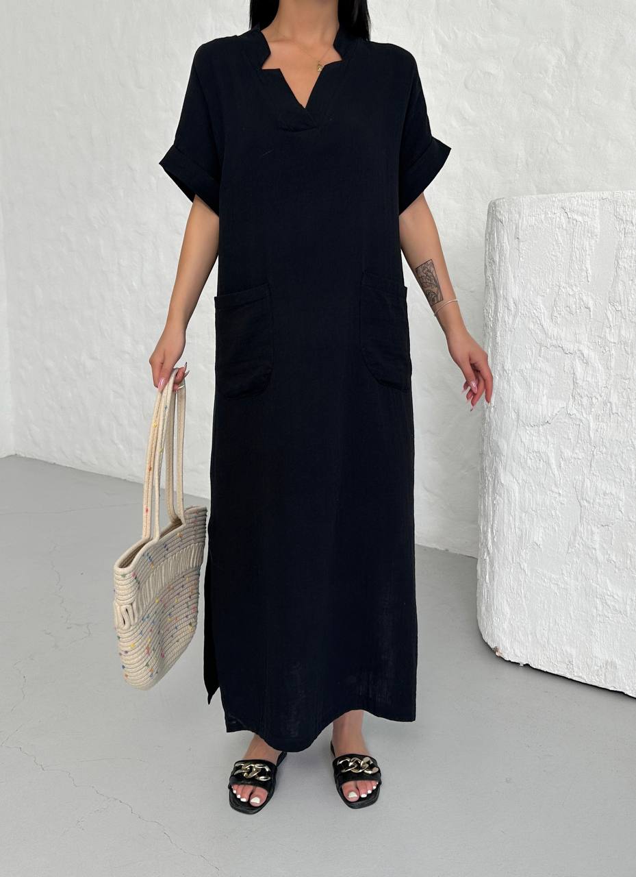 Muslin Linen Pocket Dress - 00129