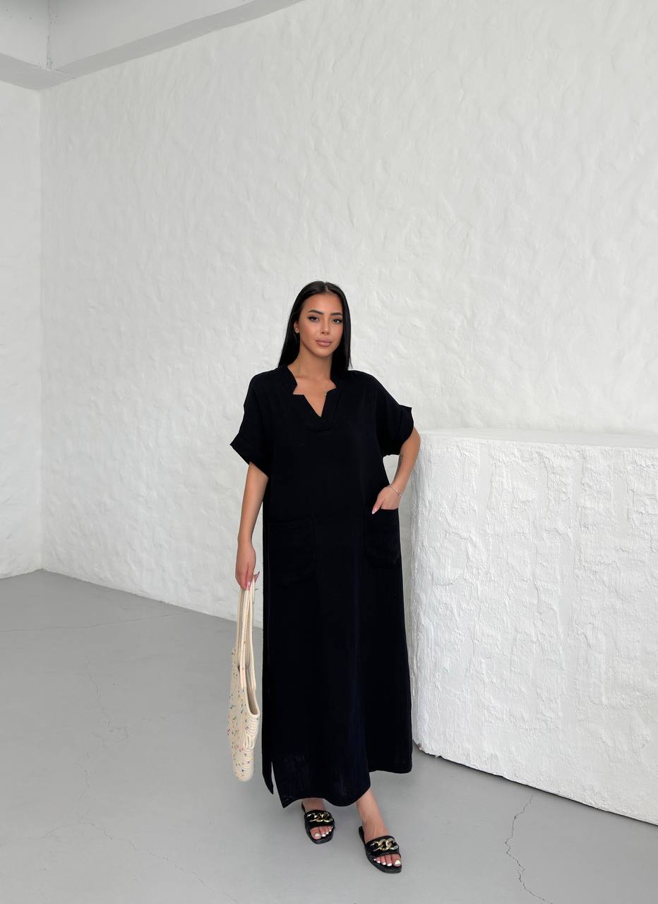 Muslin Linen Pocket Dress - 00129