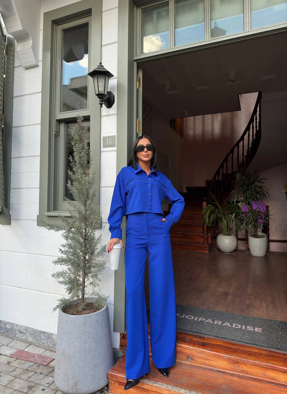 Women's Tracksuit Set - Piping Detail, Elastic Waist, Wide Leg - TK00074