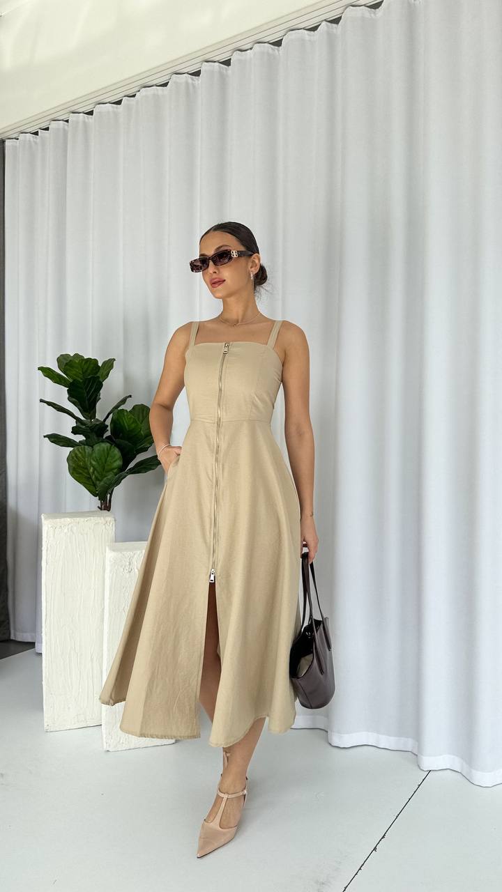 Zena Grace Front-Zip Midi Dress