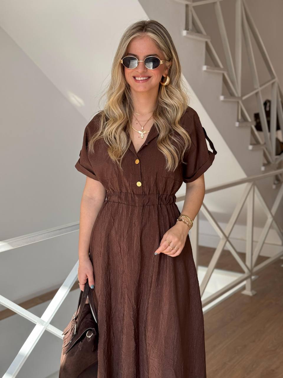 Elegant Button-Front Maxi Shirt Dress - 00137