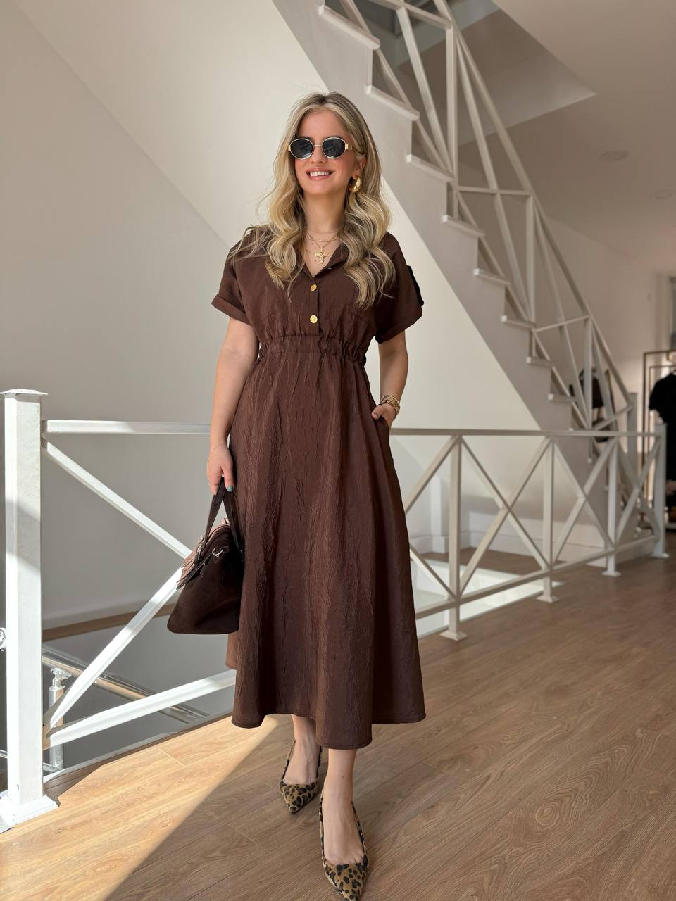 Elegant Button-Front Maxi Shirt Dress - 00137