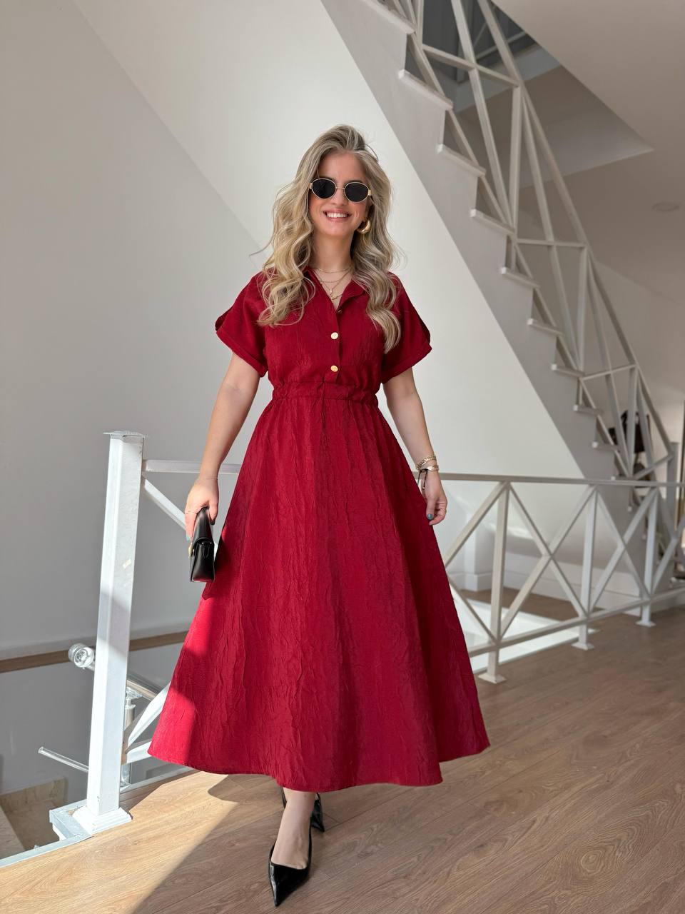 Elegant Button-Front Maxi Shirt Dress - 00137