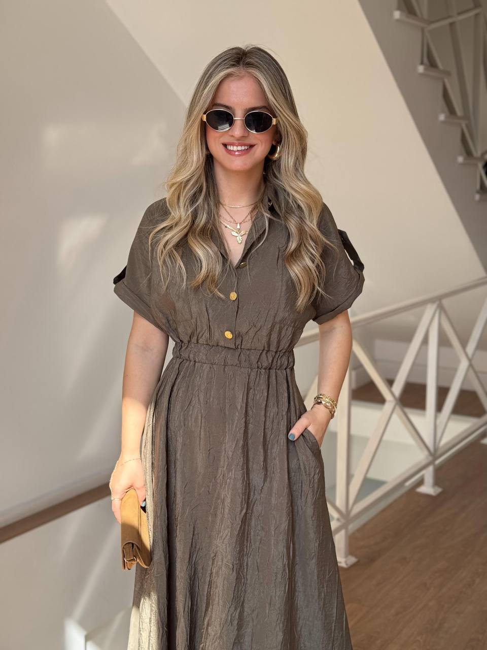 Elegant Button-Front Maxi Shirt Dress - 00137