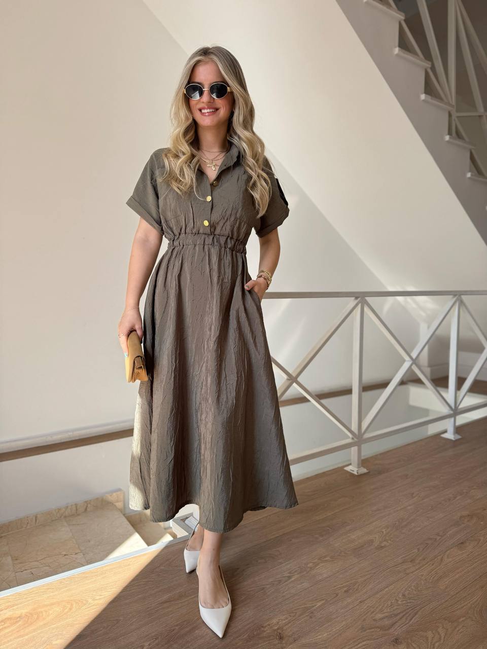 Elegant Button-Front Maxi Shirt Dress - 00137