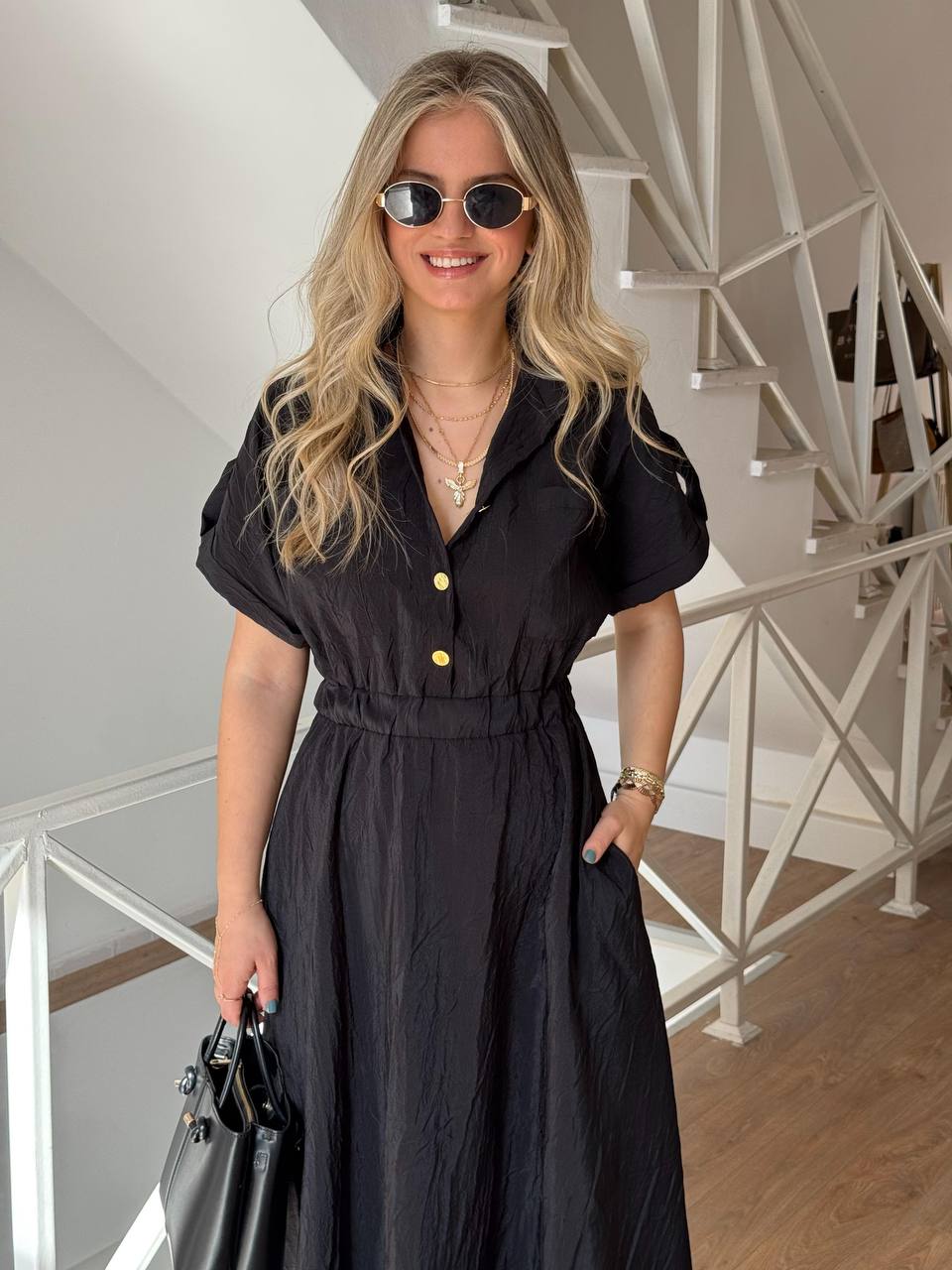 Elegant Button-Front Maxi Shirt Dress - 00137