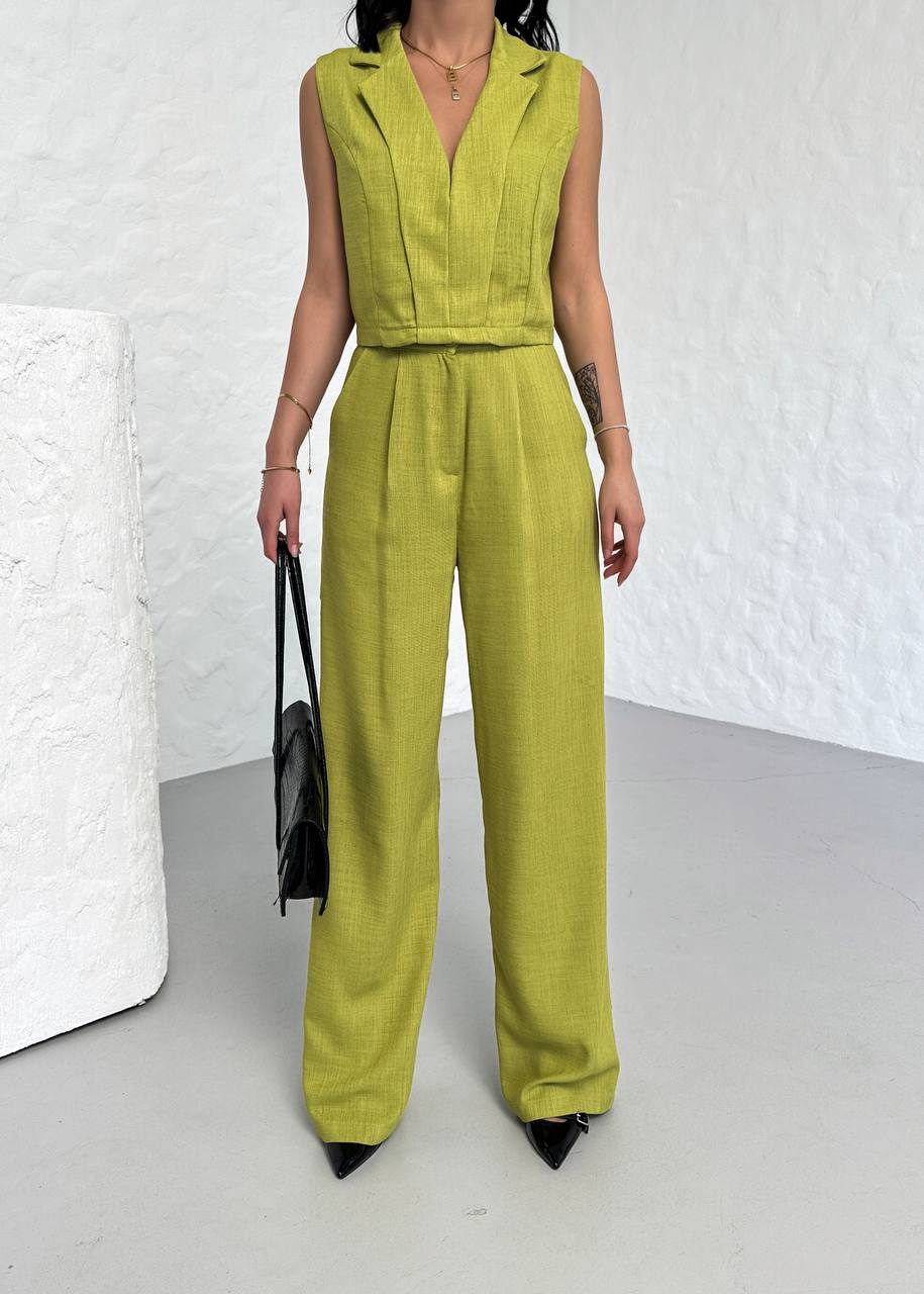 moda Linen Sleeveless Crop Pants Set - TK00063