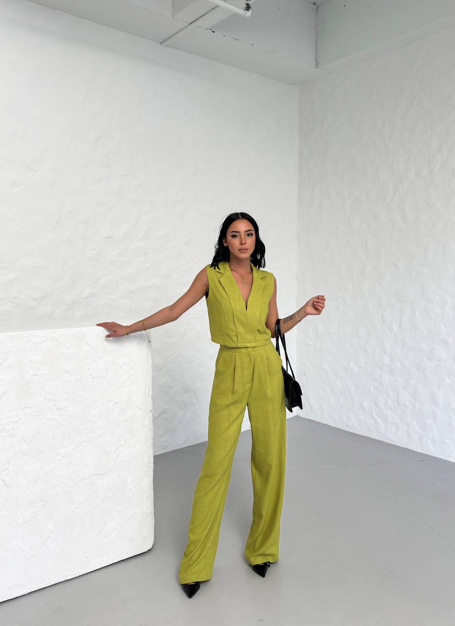 moda Linen Sleeveless Crop Pants Set - TK00063