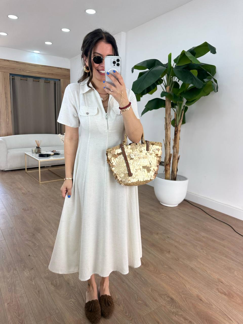 Elegant Polo Midi Dress with Front Zipper - 00142
