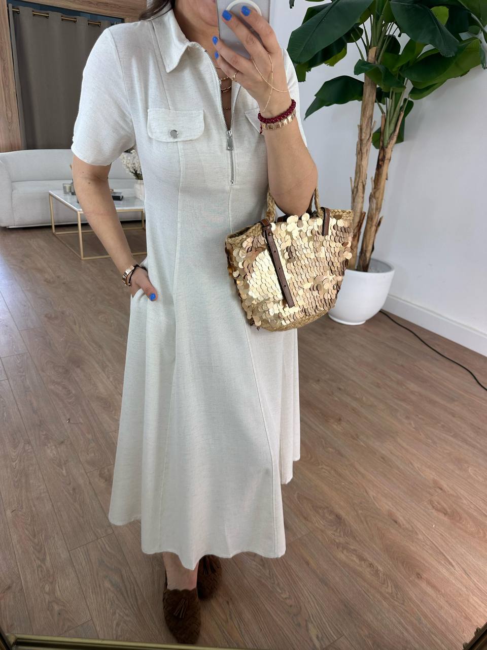 Elegant Polo Midi Dress with Front Zipper - 00142