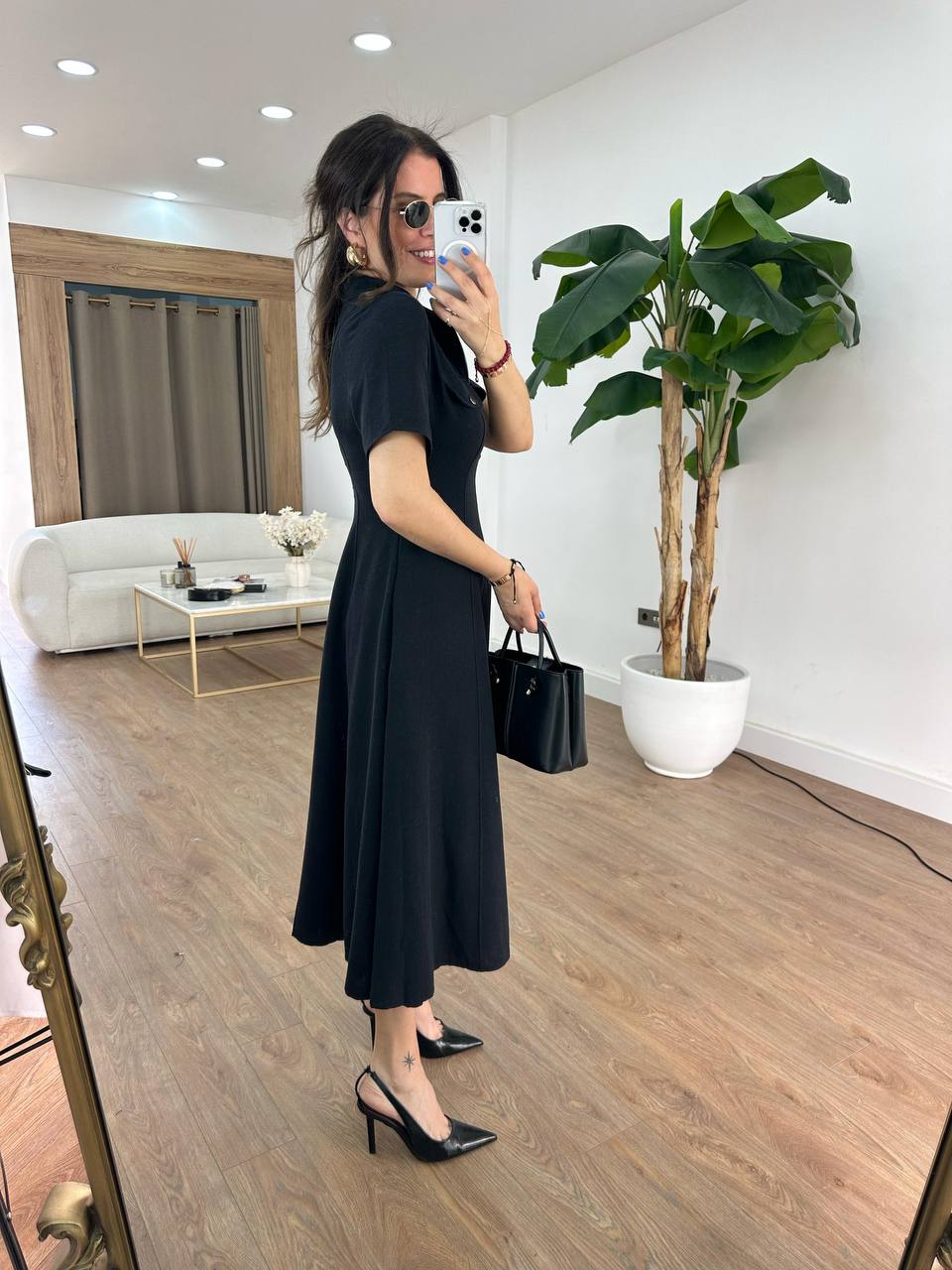 Elegant Polo Midi Dress with Front Zipper - 00142