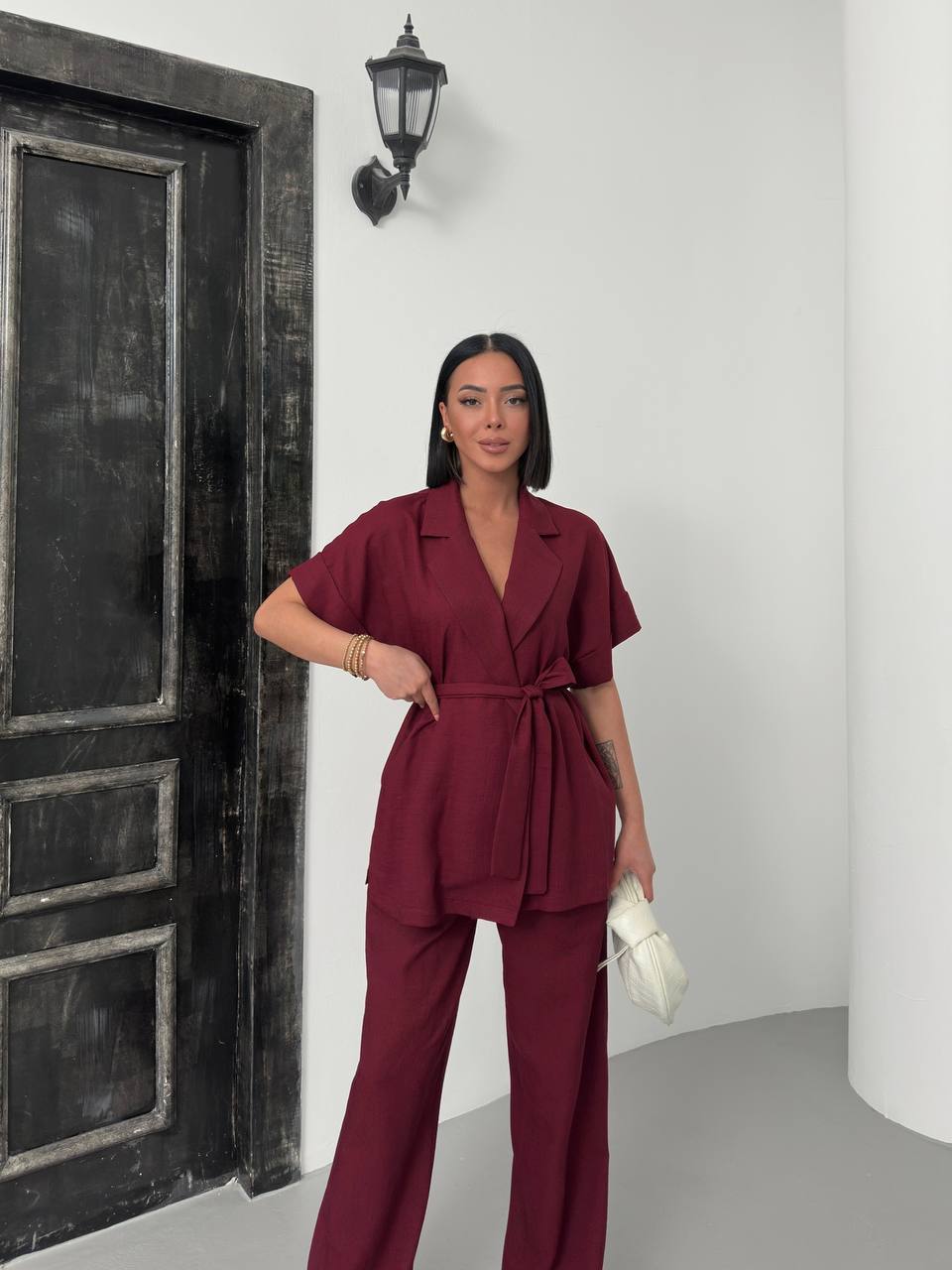 Women's Linen Set - Burgundy - TK00088