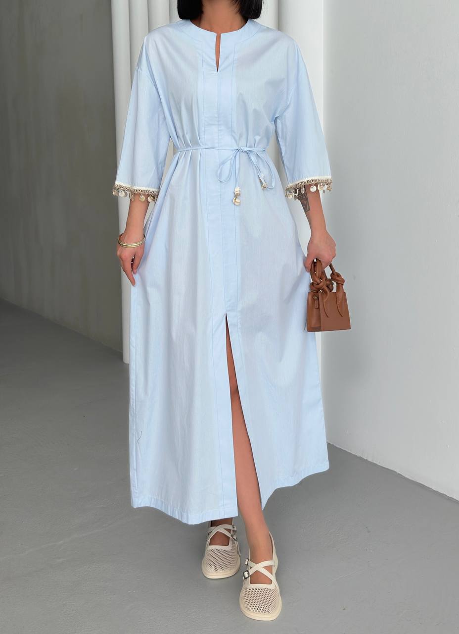 Embellished Slit Maxi Shirt Dress - 00147