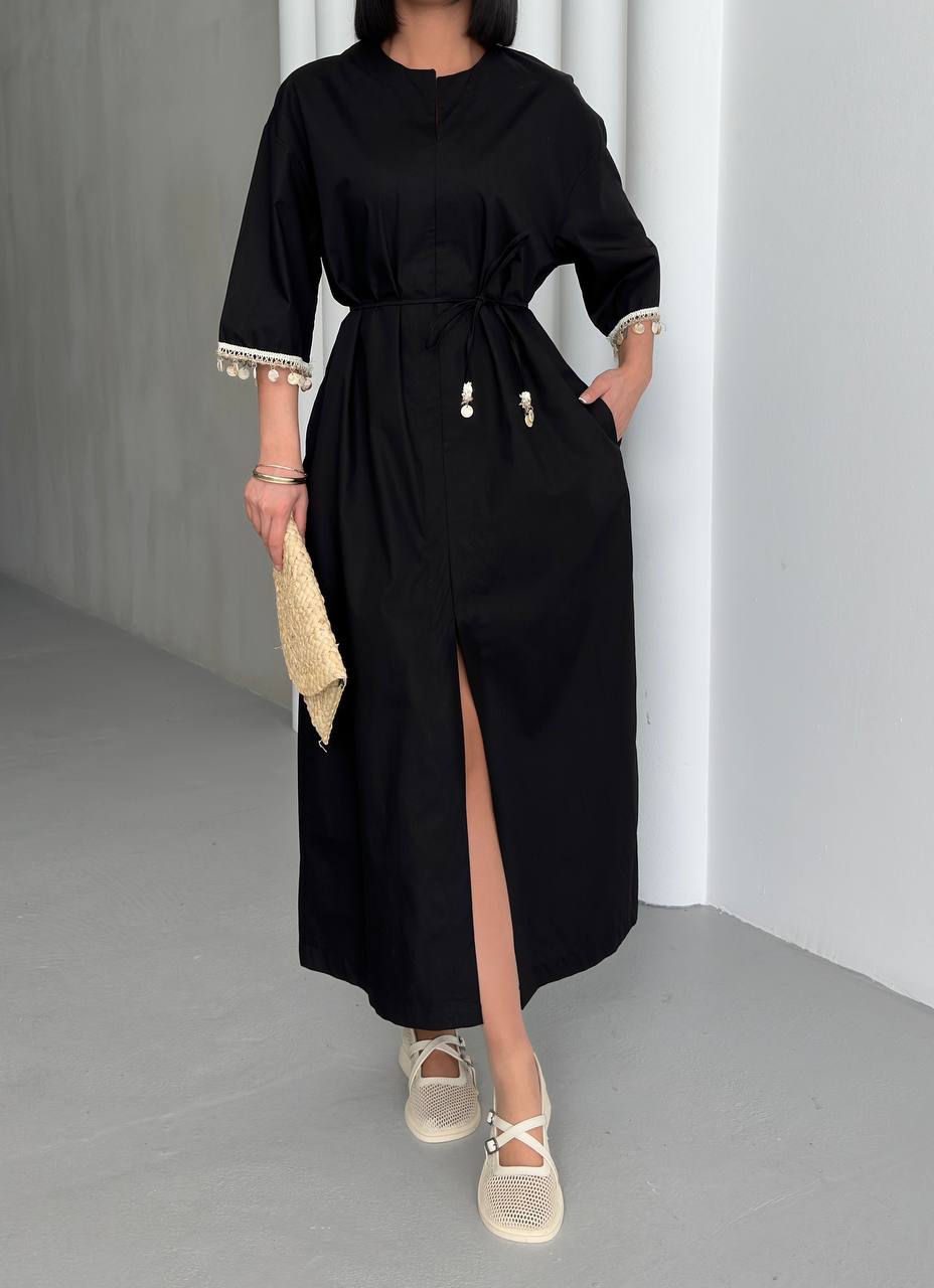 Embellished Slit Maxi Shirt Dress - 00147