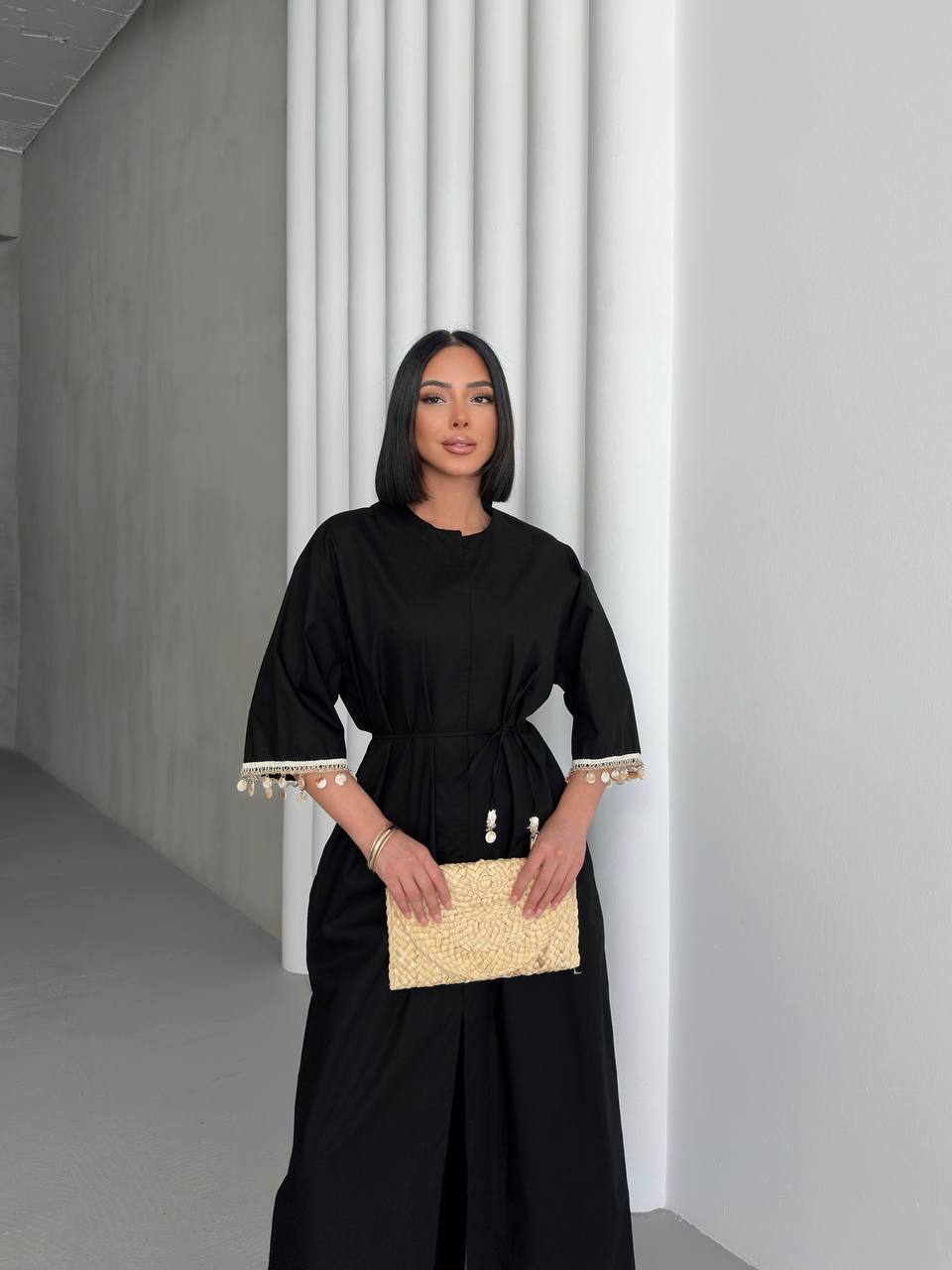 Embellished Slit Maxi Shirt Dress - 00147