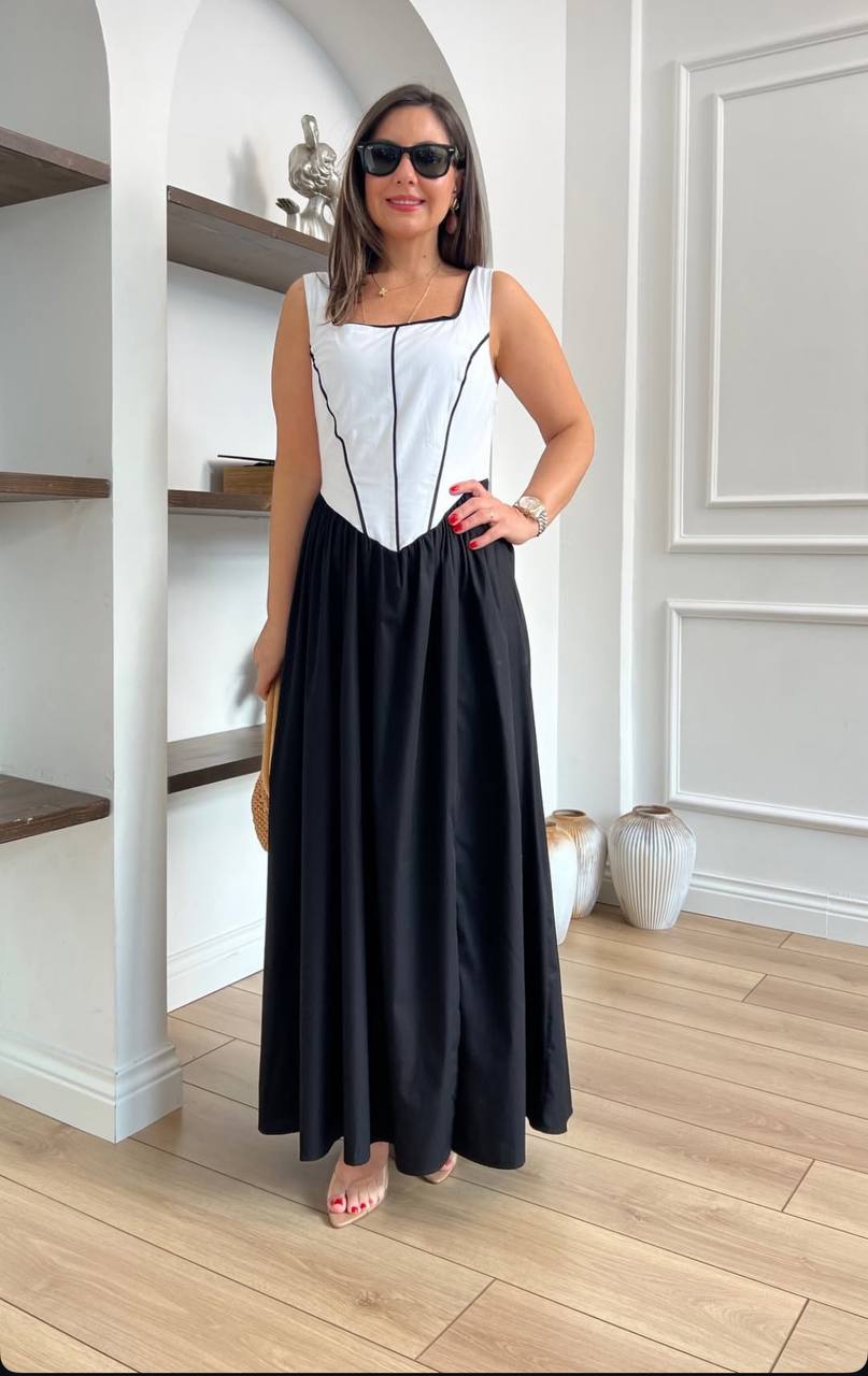 Elena Contrast Panel Maxi Dress - 00146