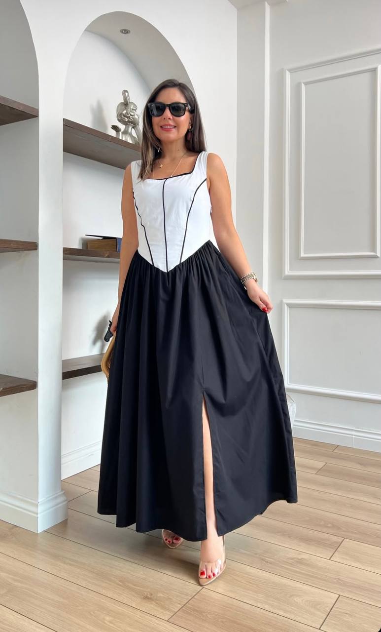 Elena Contrast Panel Maxi Dress - 00146