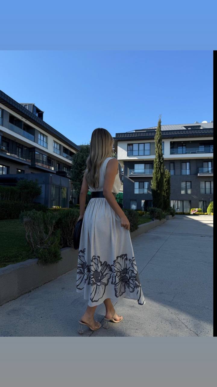 Floral Zip-Up Maxi Dress with Waist Belt - 00143