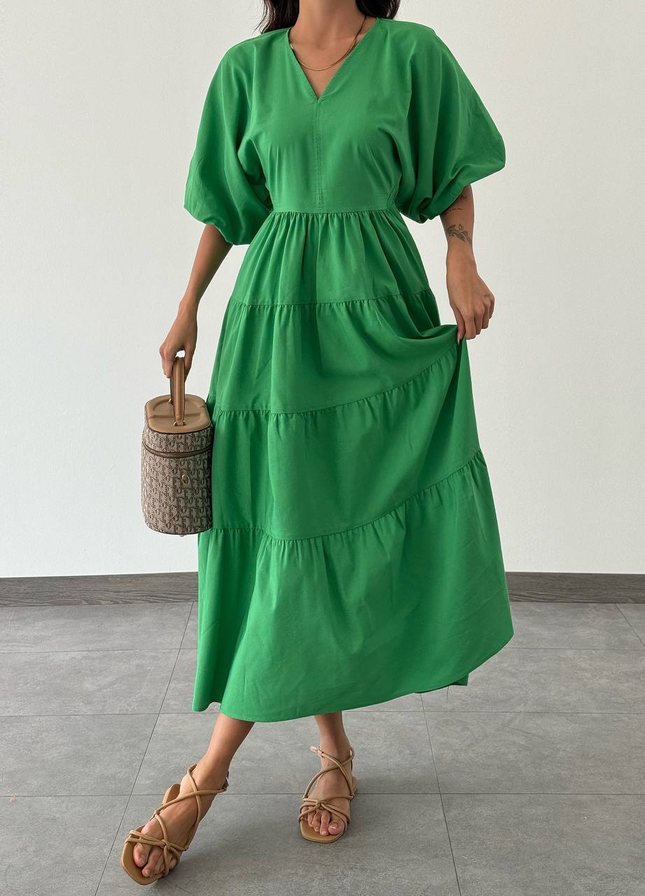 Poplin Lantern Sleeve Maxi Dress - 00004