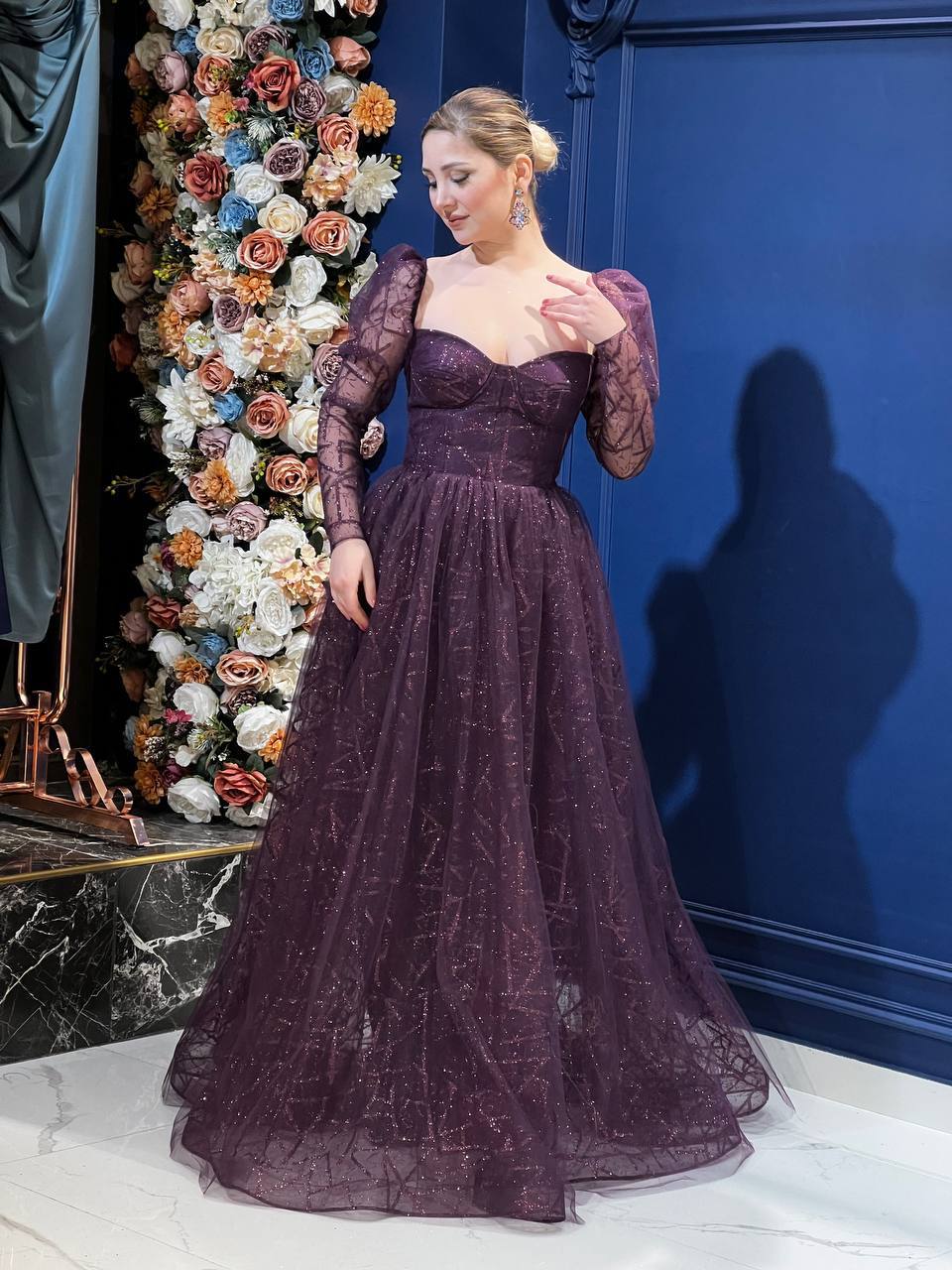 Lavender Color Glittery Tulle Evening Dress - 00035