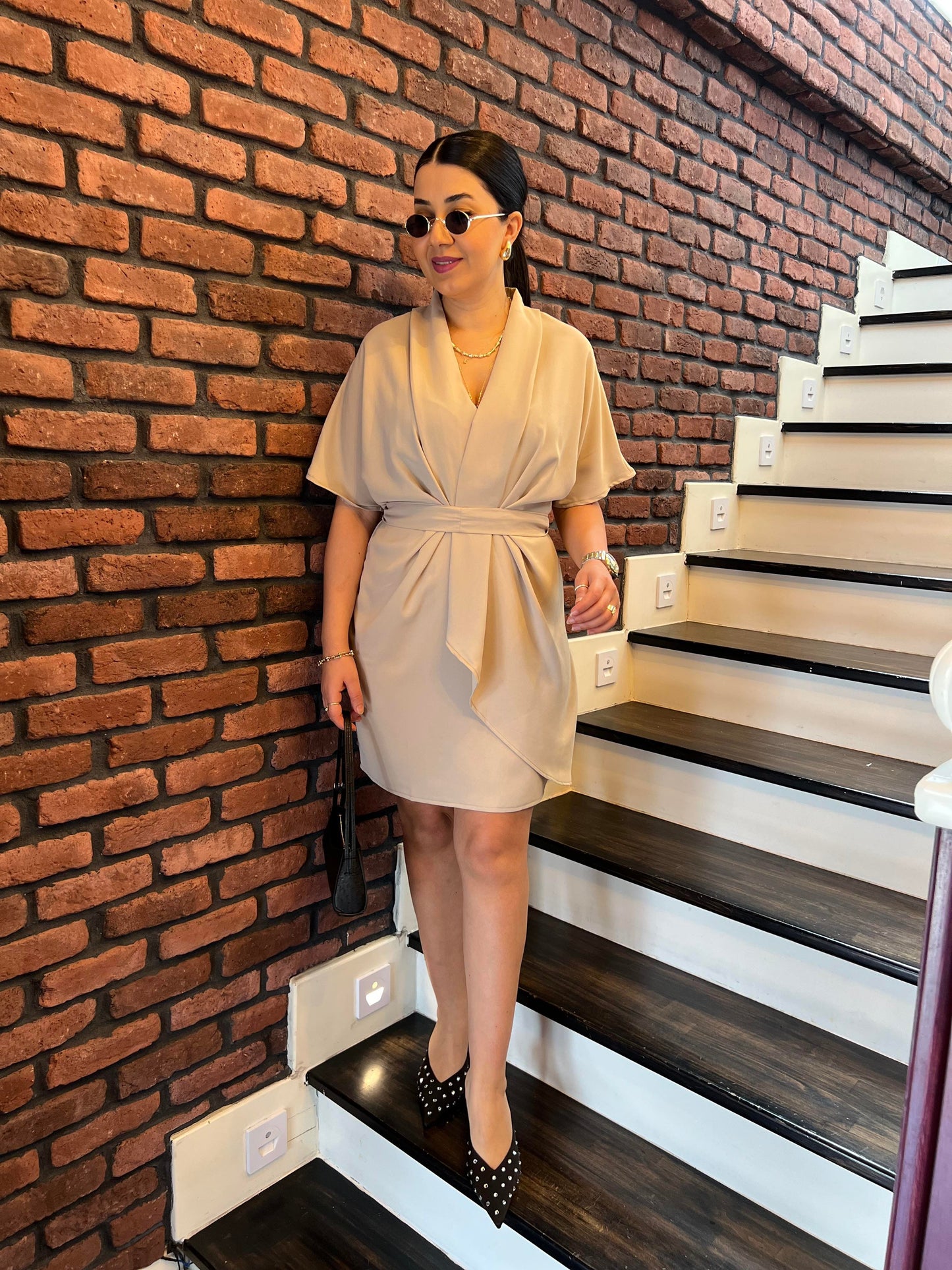 Premium Wrap-Style Belted Short Dress - 00156