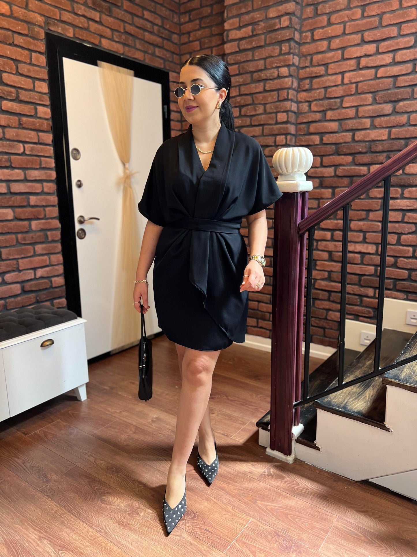 Premium Wrap-Style Belted Short Dress - 00156
