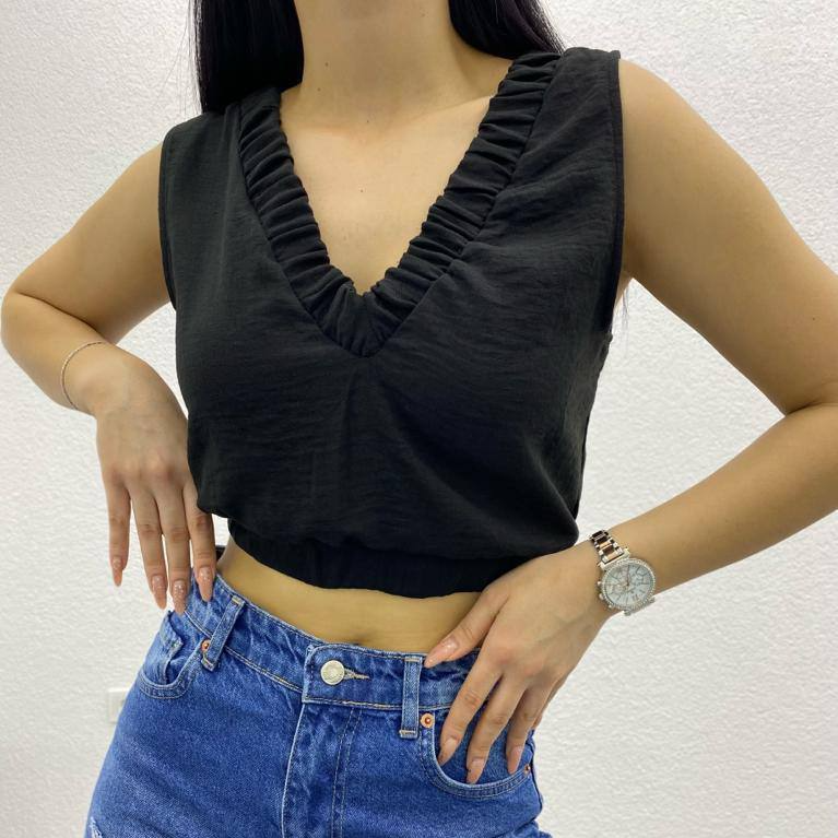 Women's V Neck Cotton Crop Blouse - BL00003