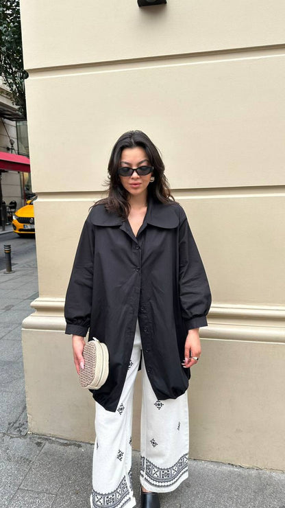 Oversize Black Shirt Dress - 00107